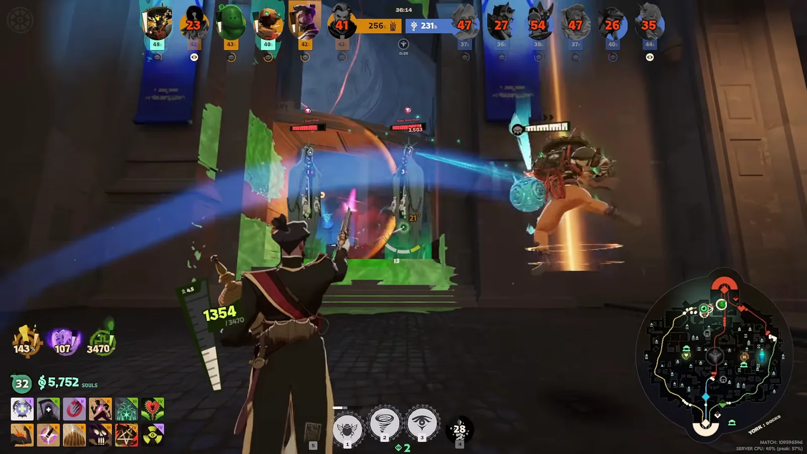 Mirage fighting in a late-game teamfight at an enemy shrine in Deadlock