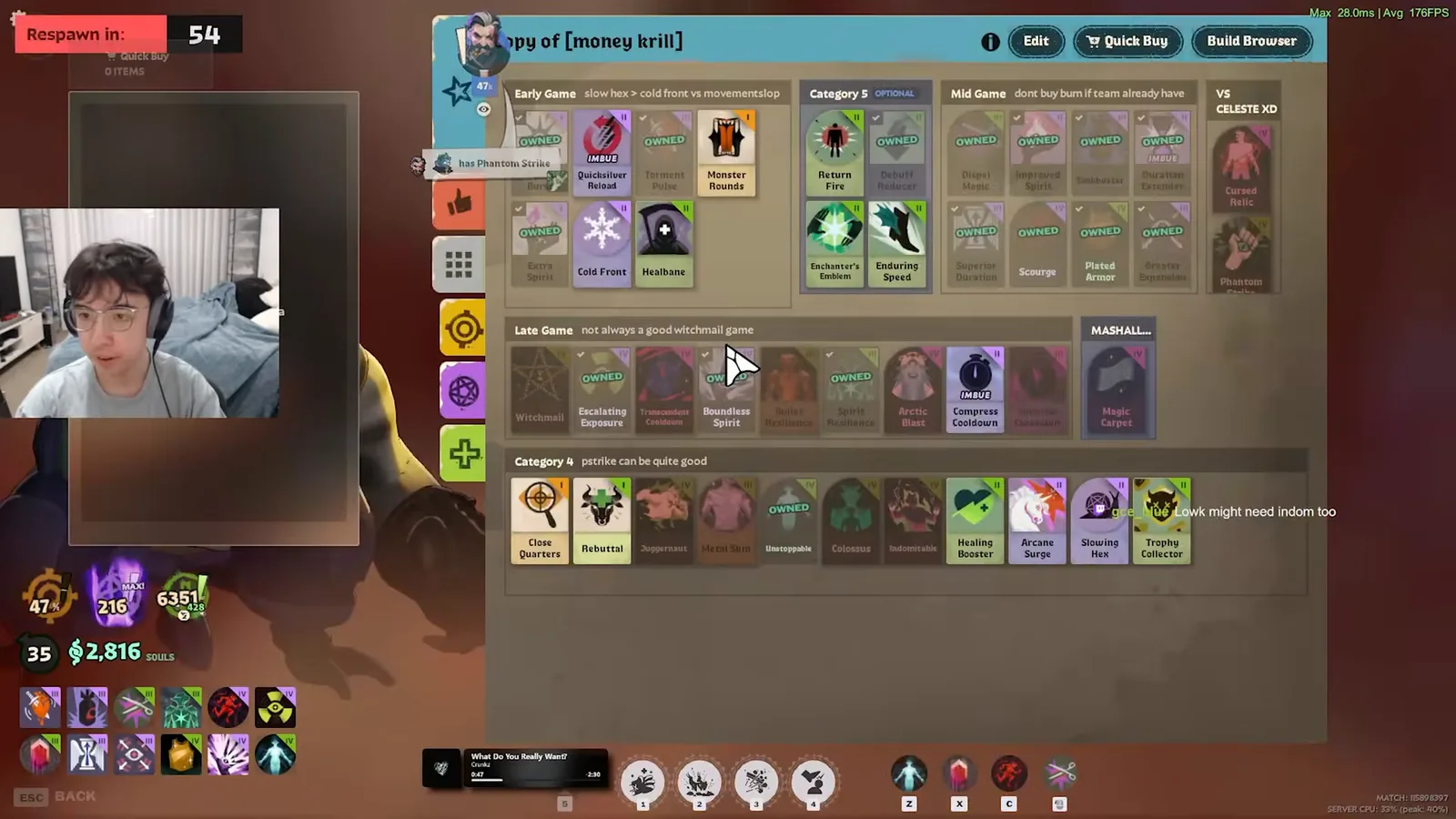 Mo & Krill item build screen in the Deadlock shop during an October 2026 match