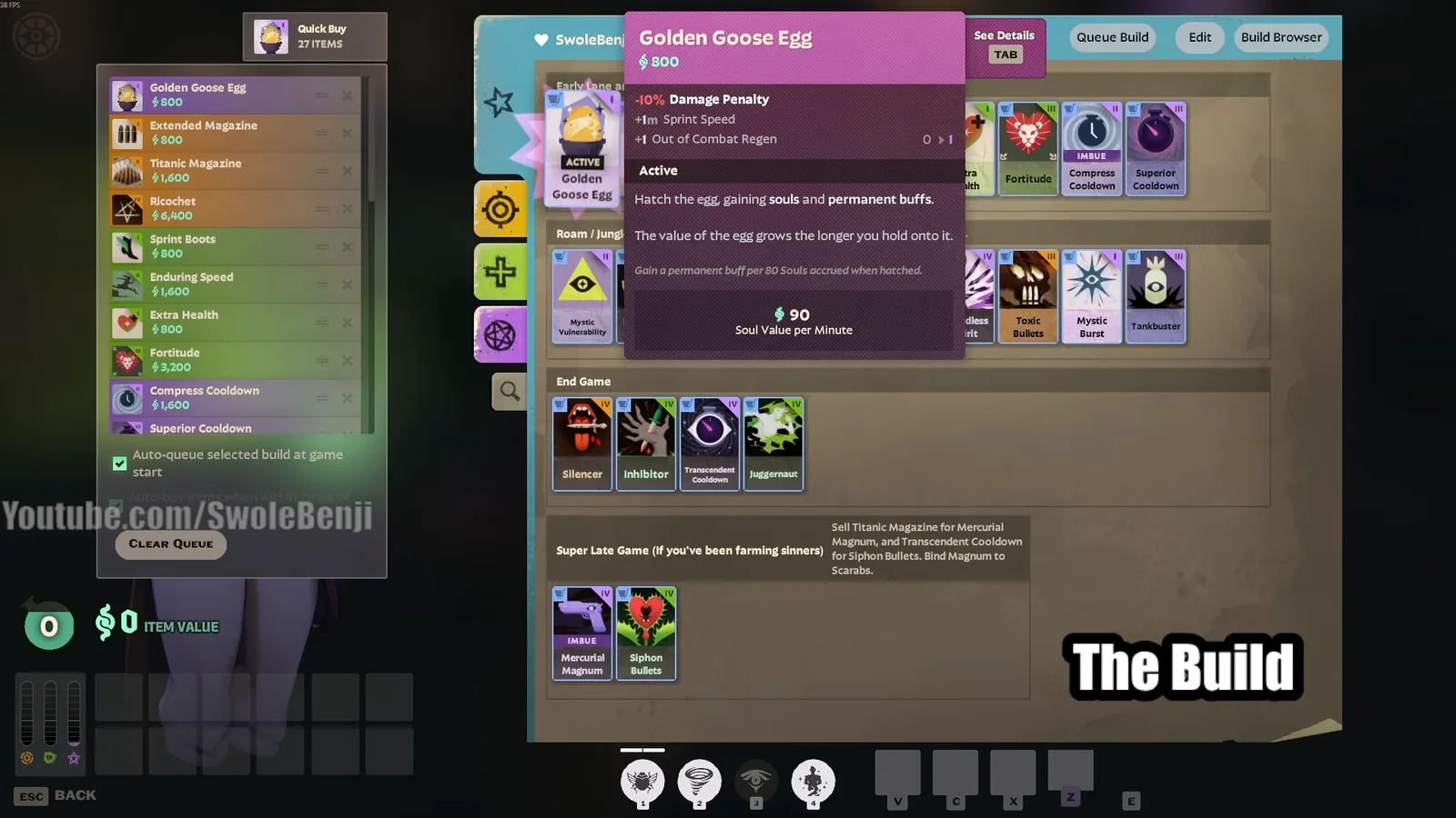 Golden Goose Egg tooltip at the start of the Mirage build in Deadlock