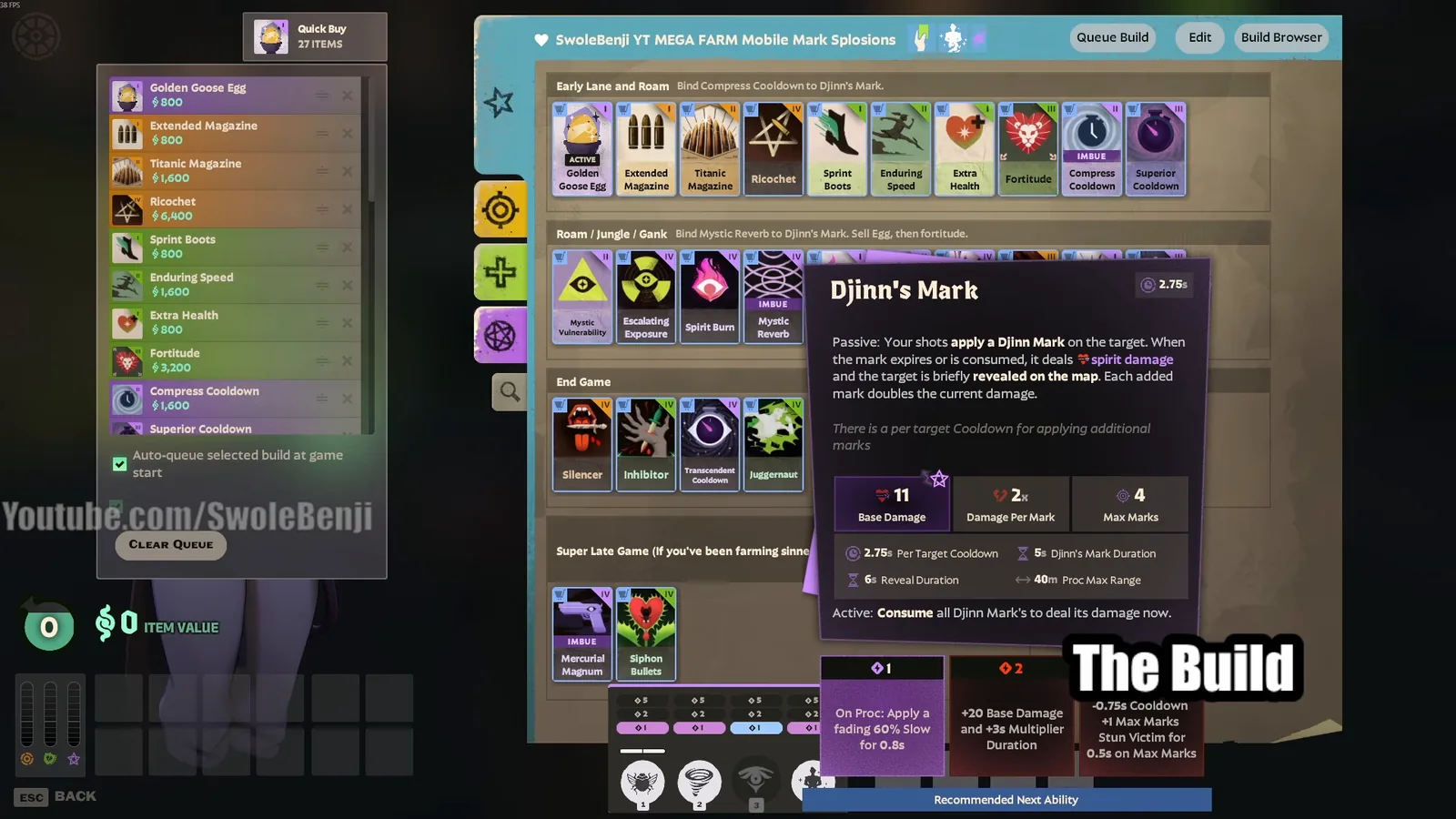 Djinn's Mark ability tooltip with marks, damage and upgrades for Mirage in Deadlock
