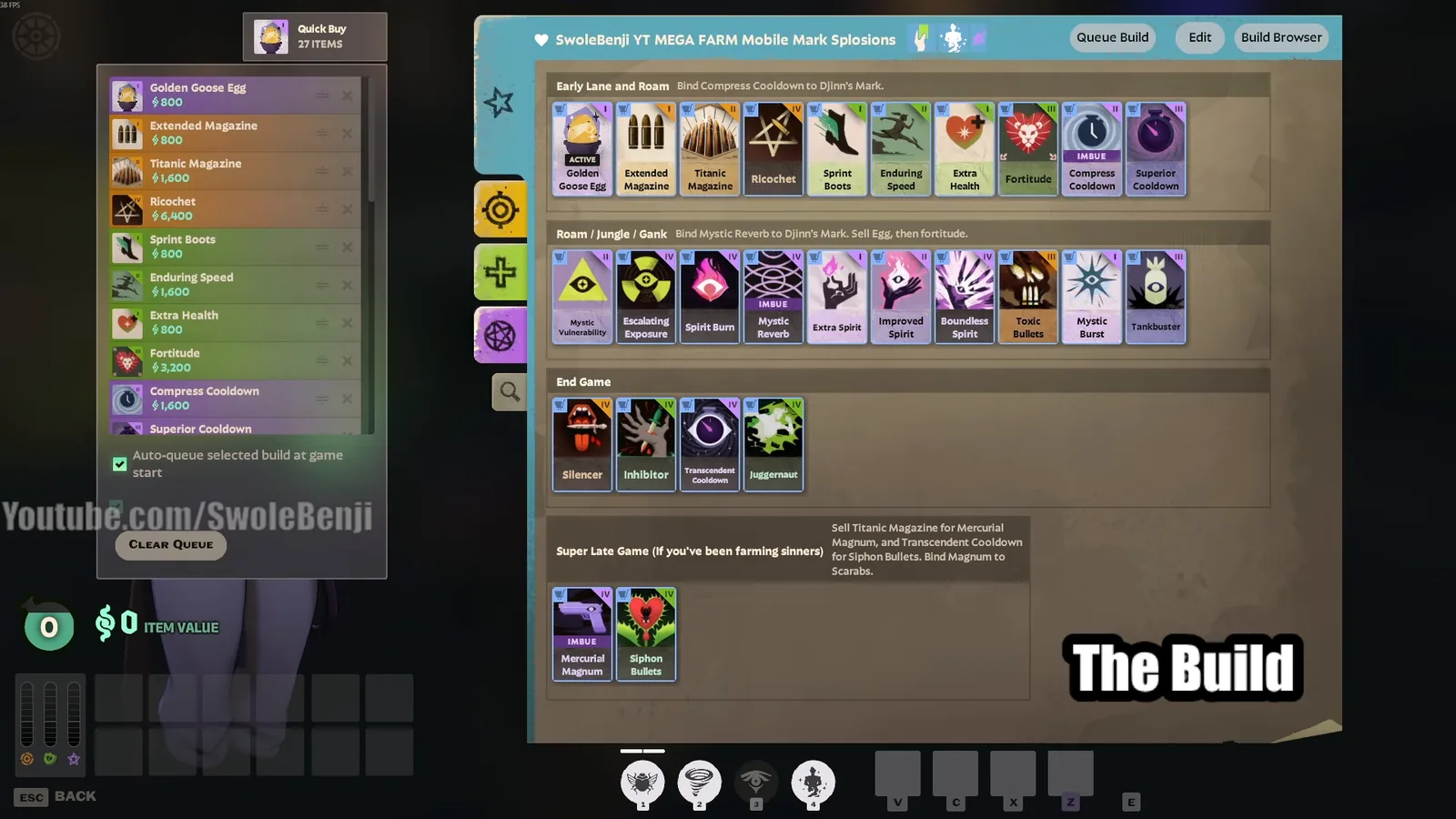 Full Mirage item build panel from lane to super late game in Deadlock