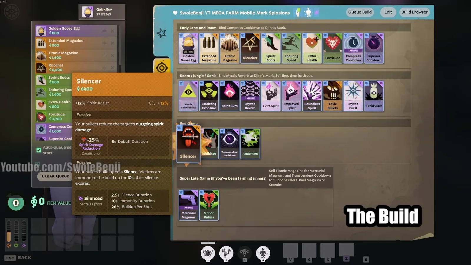 Silencer item tooltip in the Mirage end-game build in Deadlock