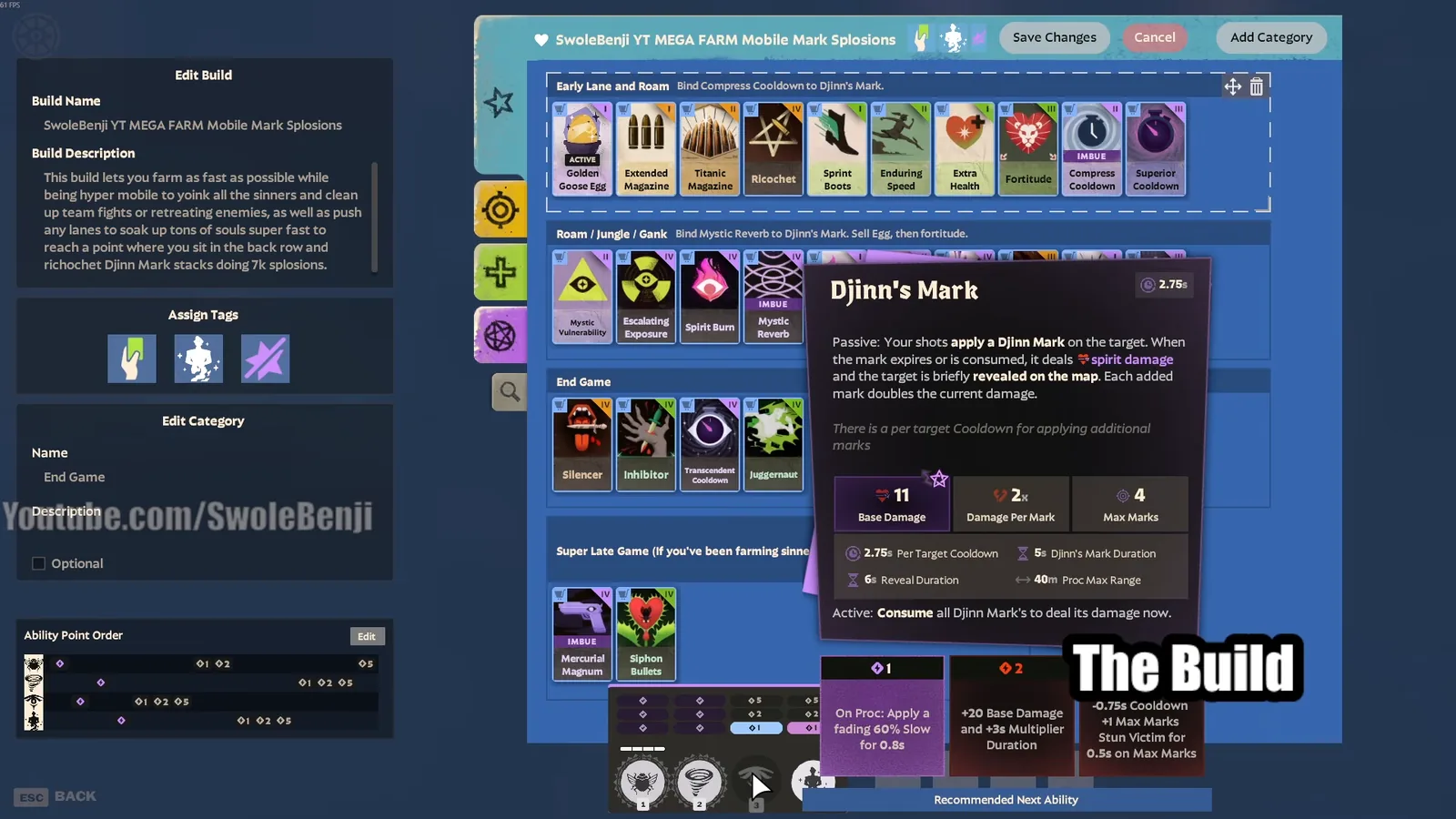 Mirage build editor showing the ability point order in Deadlock