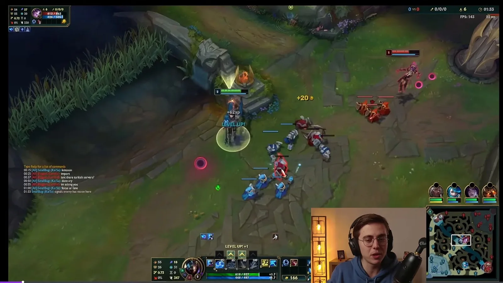 Early mid lane trade at level 2 with minions and a plus 20 gold last hit