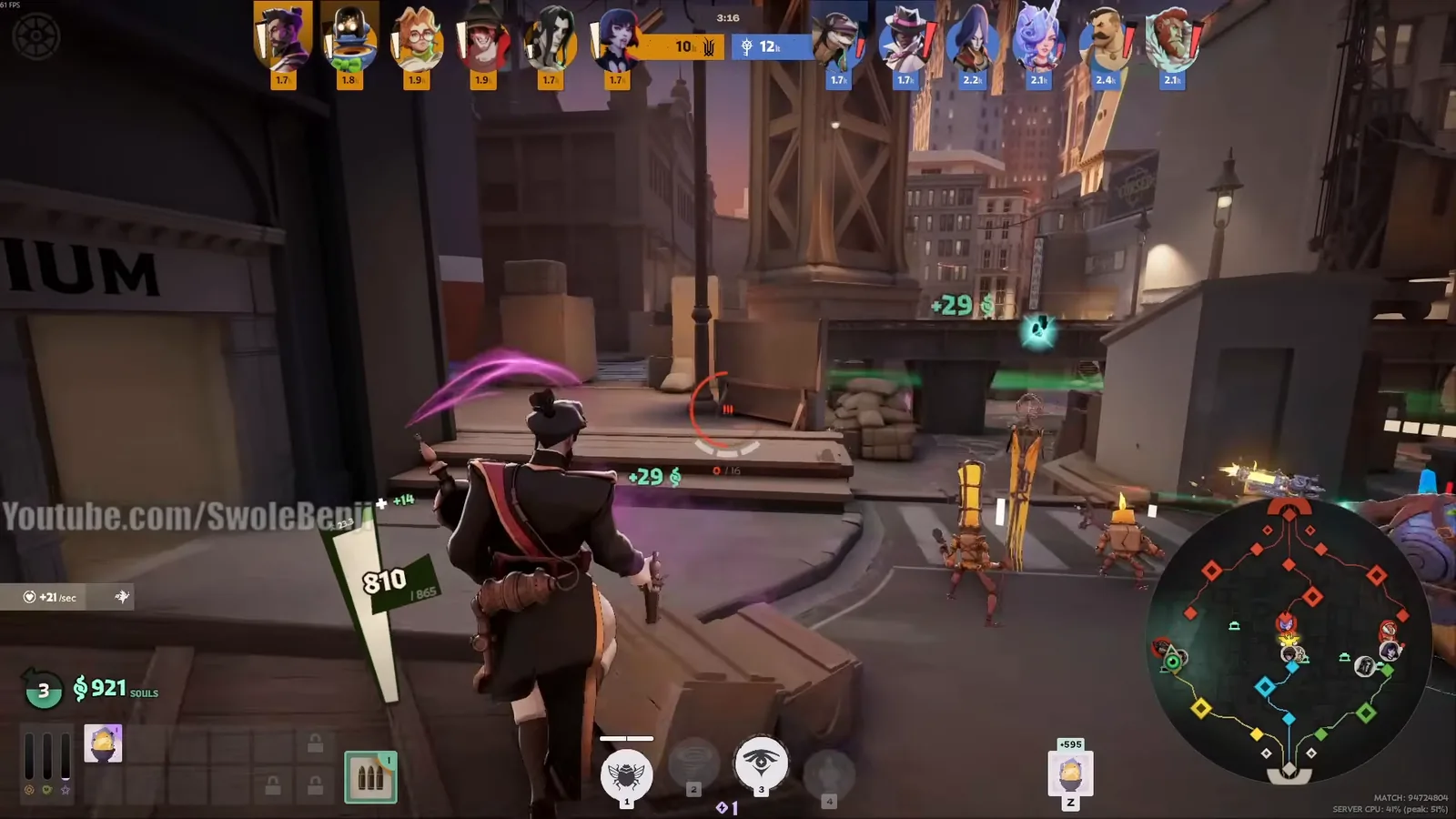 Mirage throwing Fire Scarabs at troopers during the laning phase in Deadlock