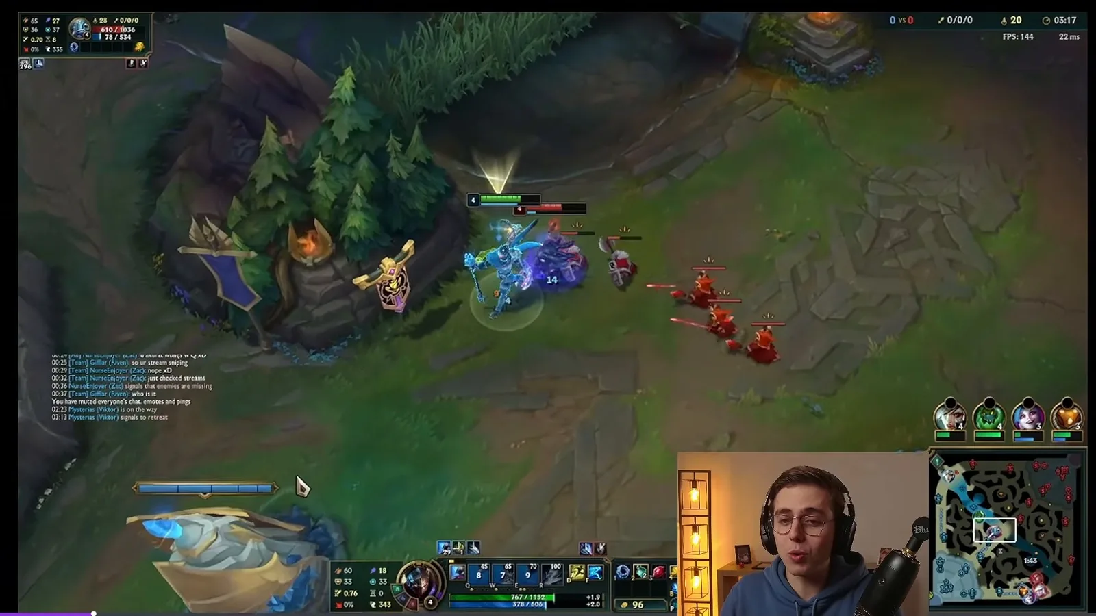 Viktor holding the minion wave by his turret after recalling before Fizz with Homeguard
