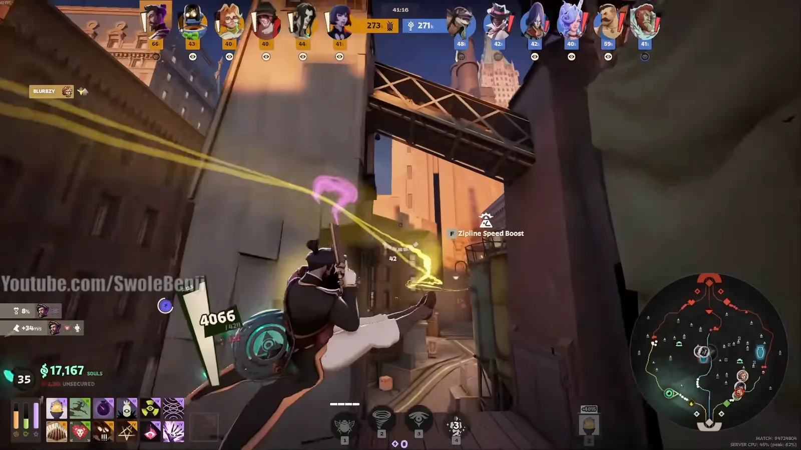 Mirage bullets ricocheting between targets in a late-game Deadlock fight