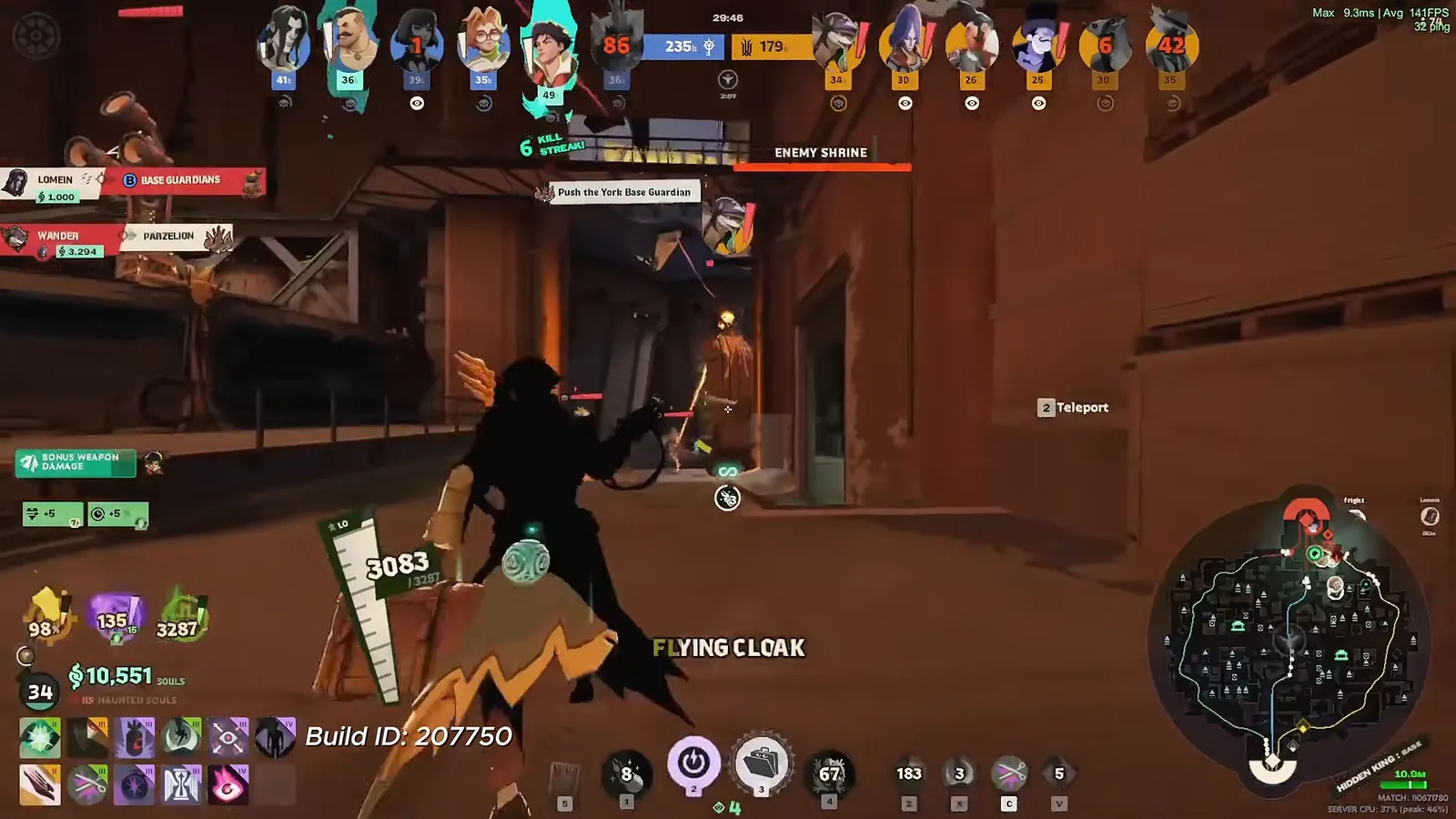 Pocket throwing Flying Cloak with the teleport prompt on screen near an enemy shrine