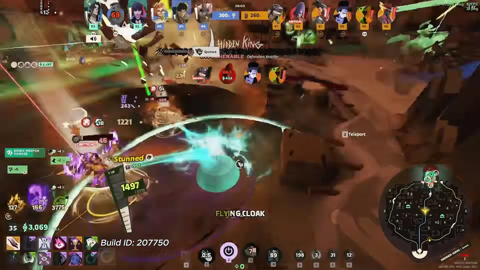 Pocket teleporting with Flying Cloak during a late-game team fight