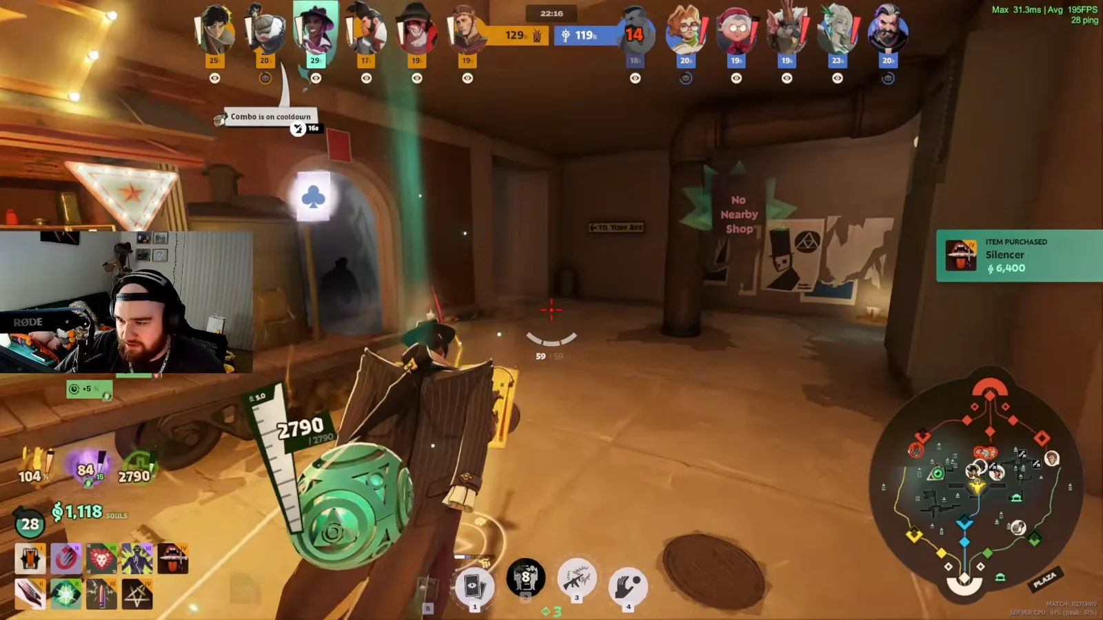 Wraith buying Silencer for 6,400 souls during a late game fight in Deadlock