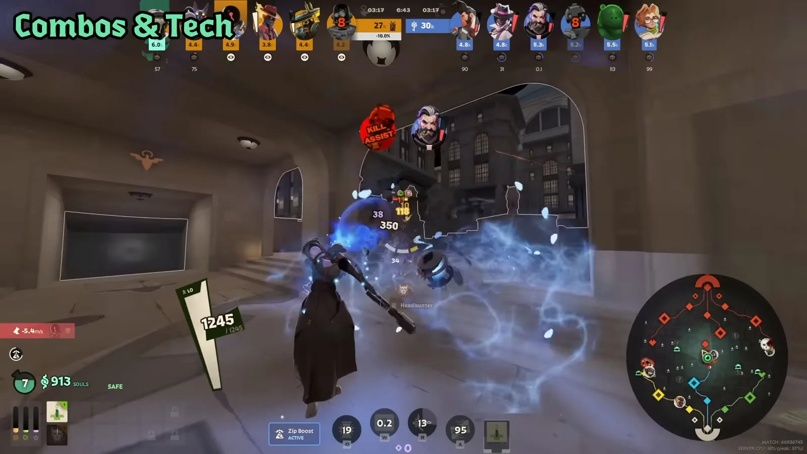 Paradox landing Pulse Grenade and Kinetic Carbine on an enemy for a kill assist in a corridor