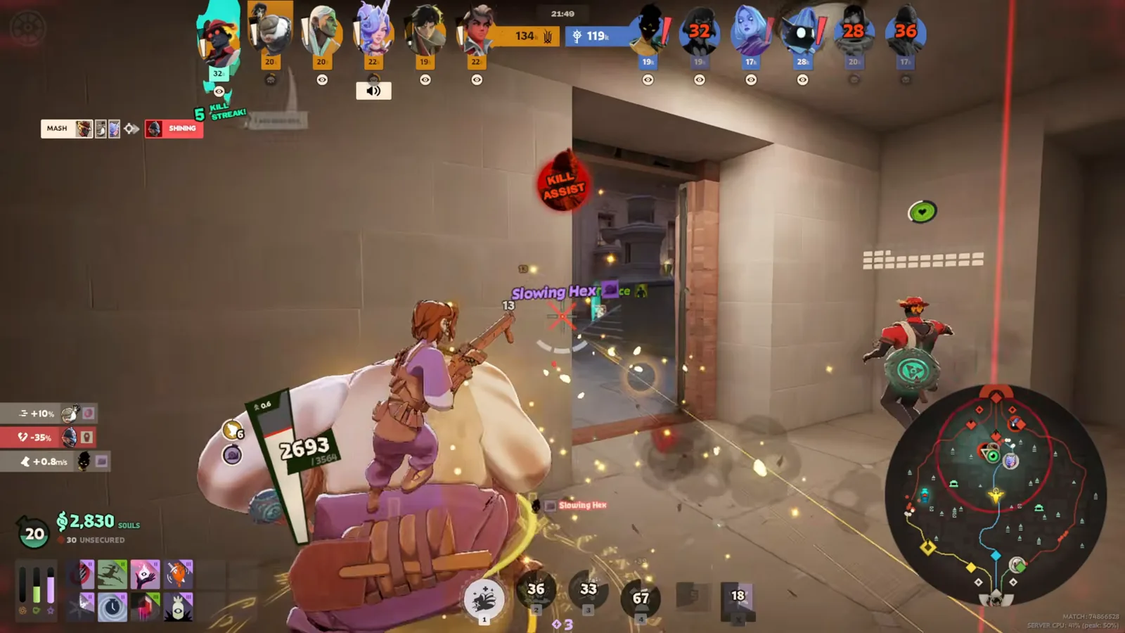 Mo & Krill fighting at close range in a Deadlock lane with the HUD showing their health bar