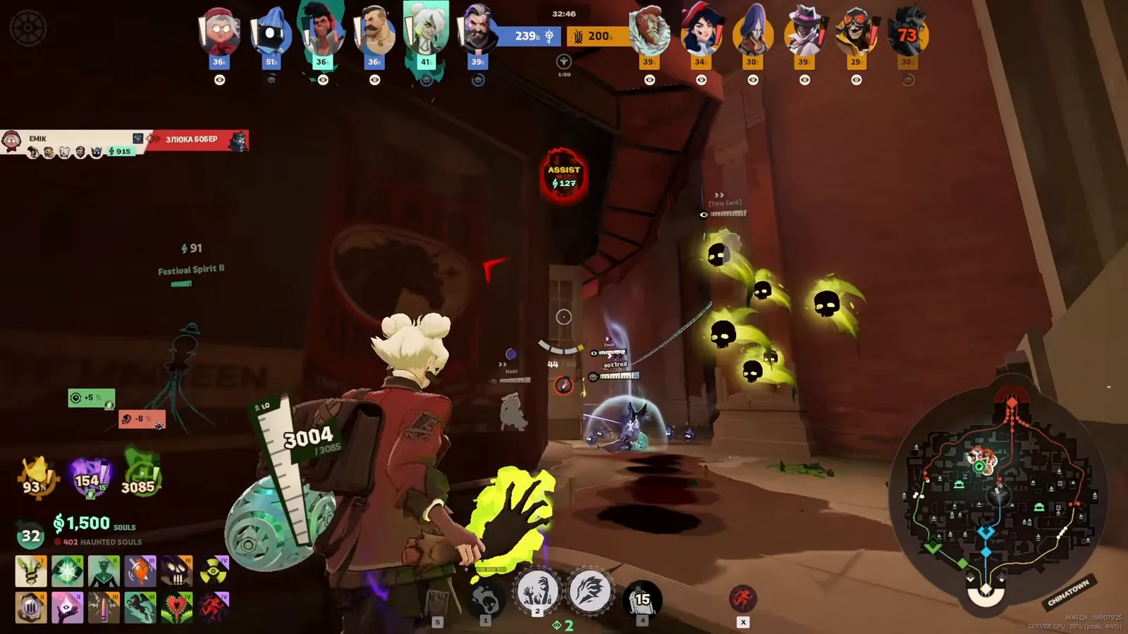 Graves with a swarm of Jar of Dead Deadhead skulls chasing an enemy in Deadlock