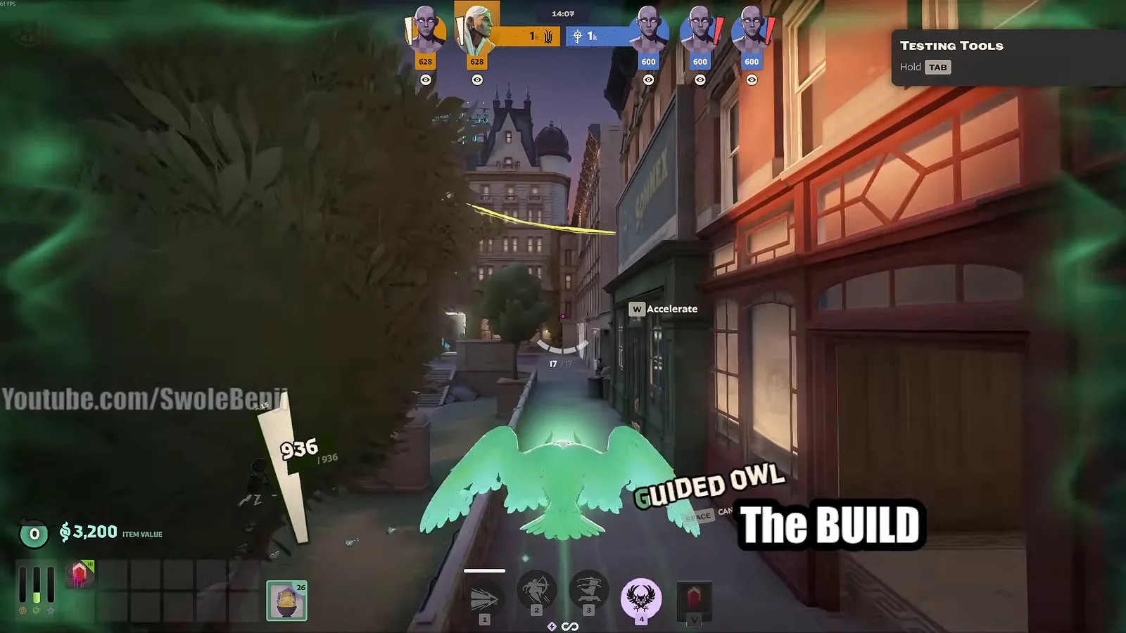Grey Talon steering Guided Owl down a street toward enemies in Deadlock