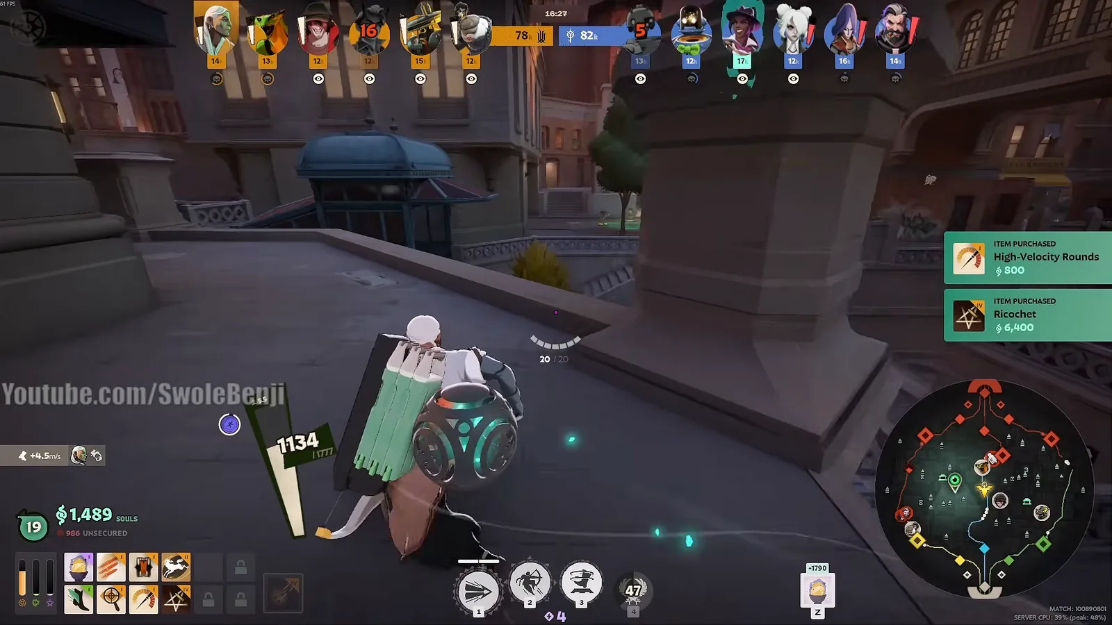 Grey Talon after buying High-Velocity Rounds and Ricochet, the gun build's farming spike