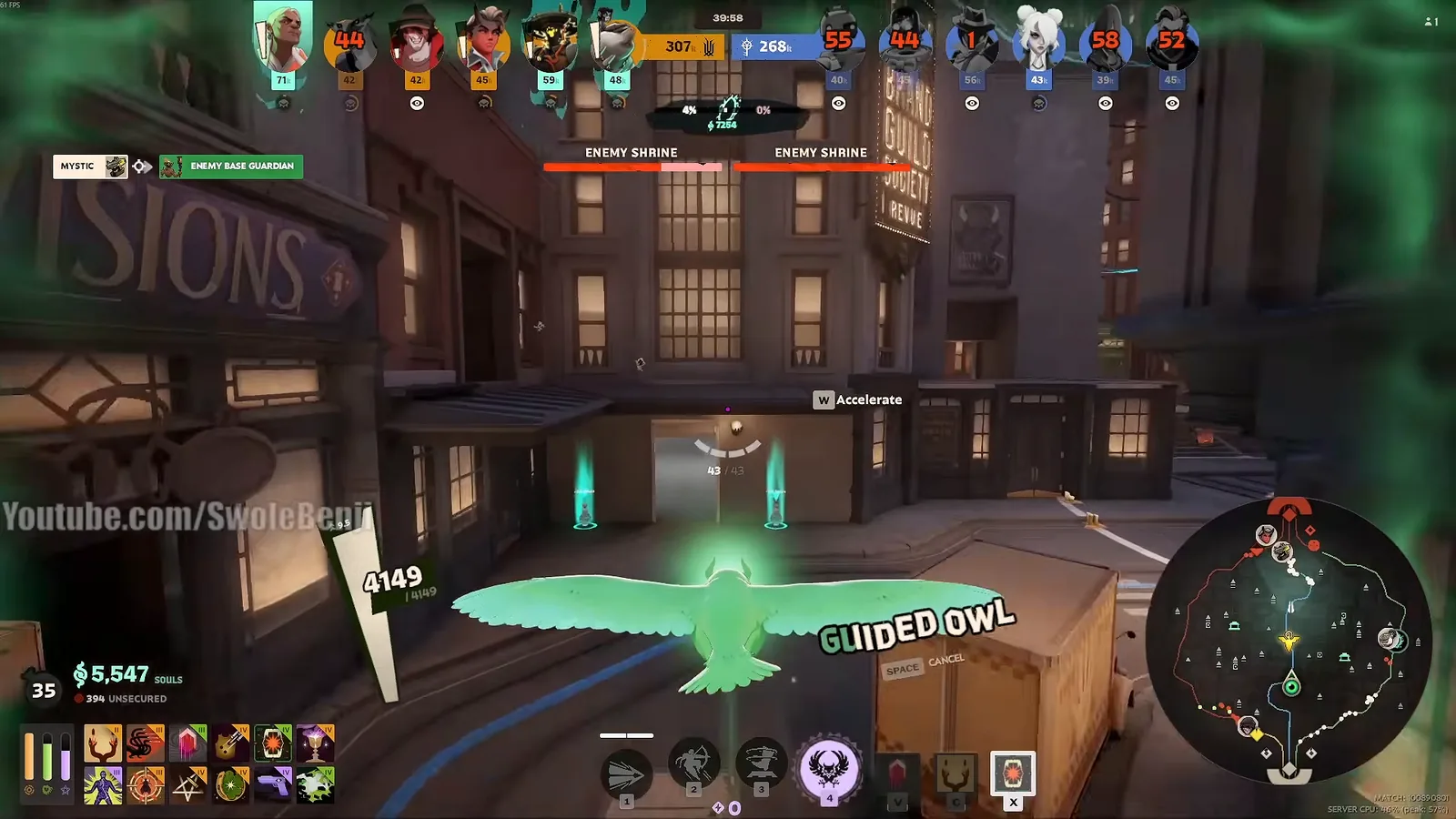 Grey Talon's Guided Owl flying toward the enemy shrines in Deadlock