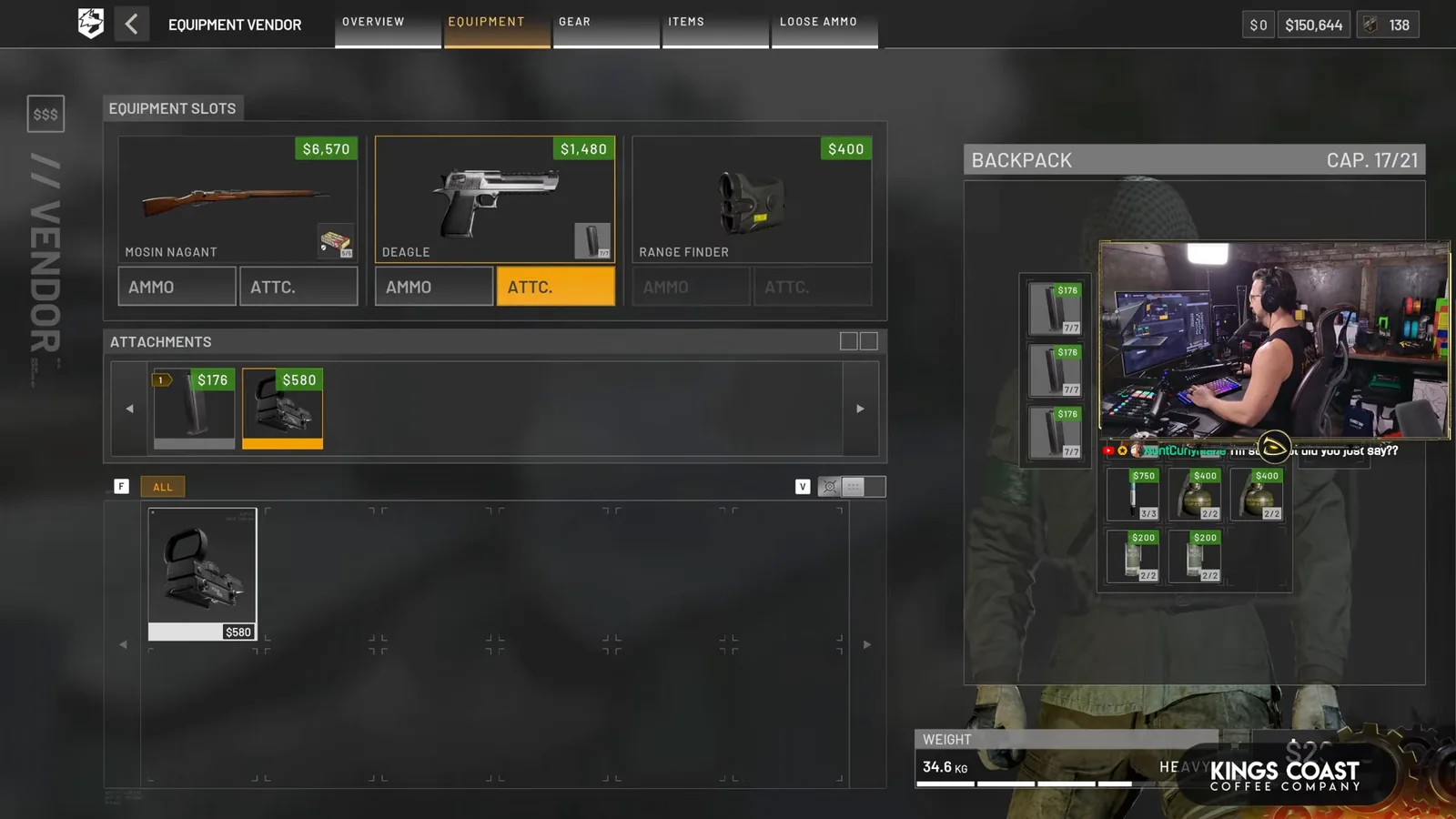 WARDOGS equipment vendor with Mosin, Deagle and Range Finder bought from a 150,644 dollar balance