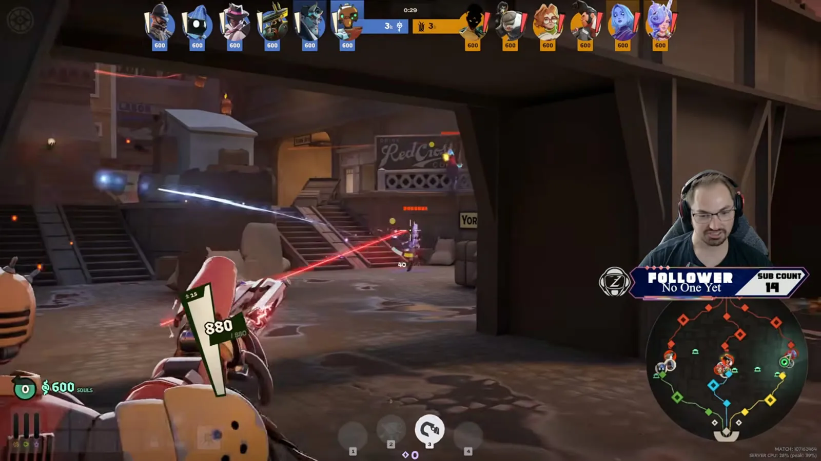 Bebop firing his Humble Pie beam in lane early in a Deadlock match on the reworked map
