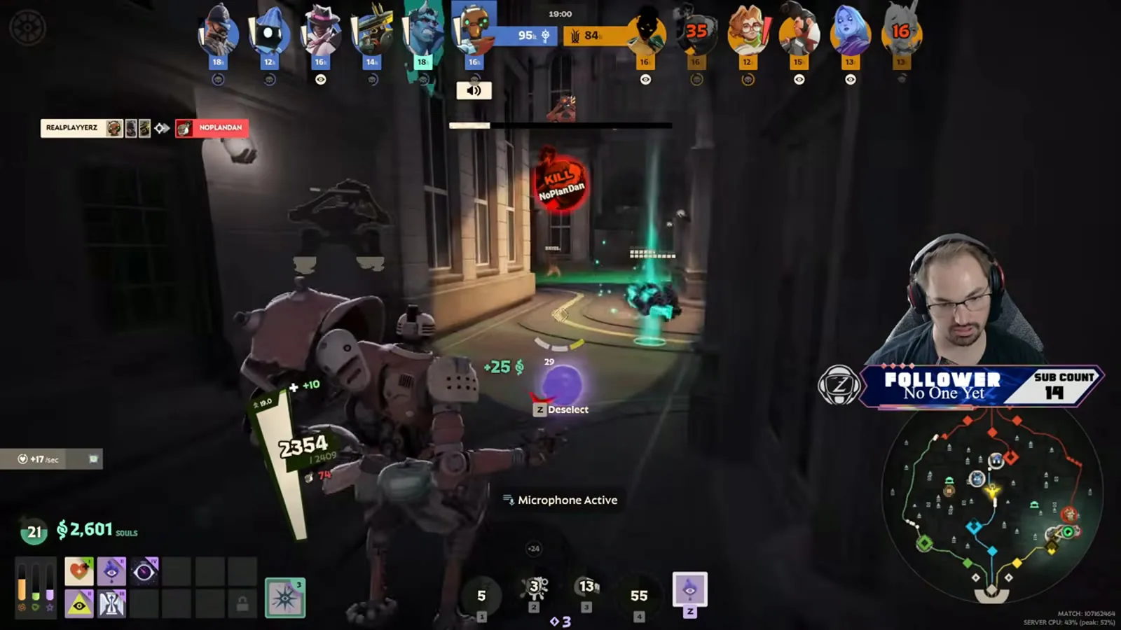 Bebop scoring a lane kill for 25 souls in Deadlock