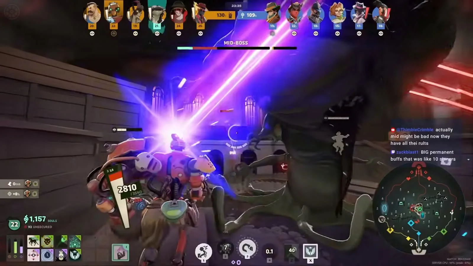 Bebop firing Hyper Beam during a Mid-Boss fight in Deadlock