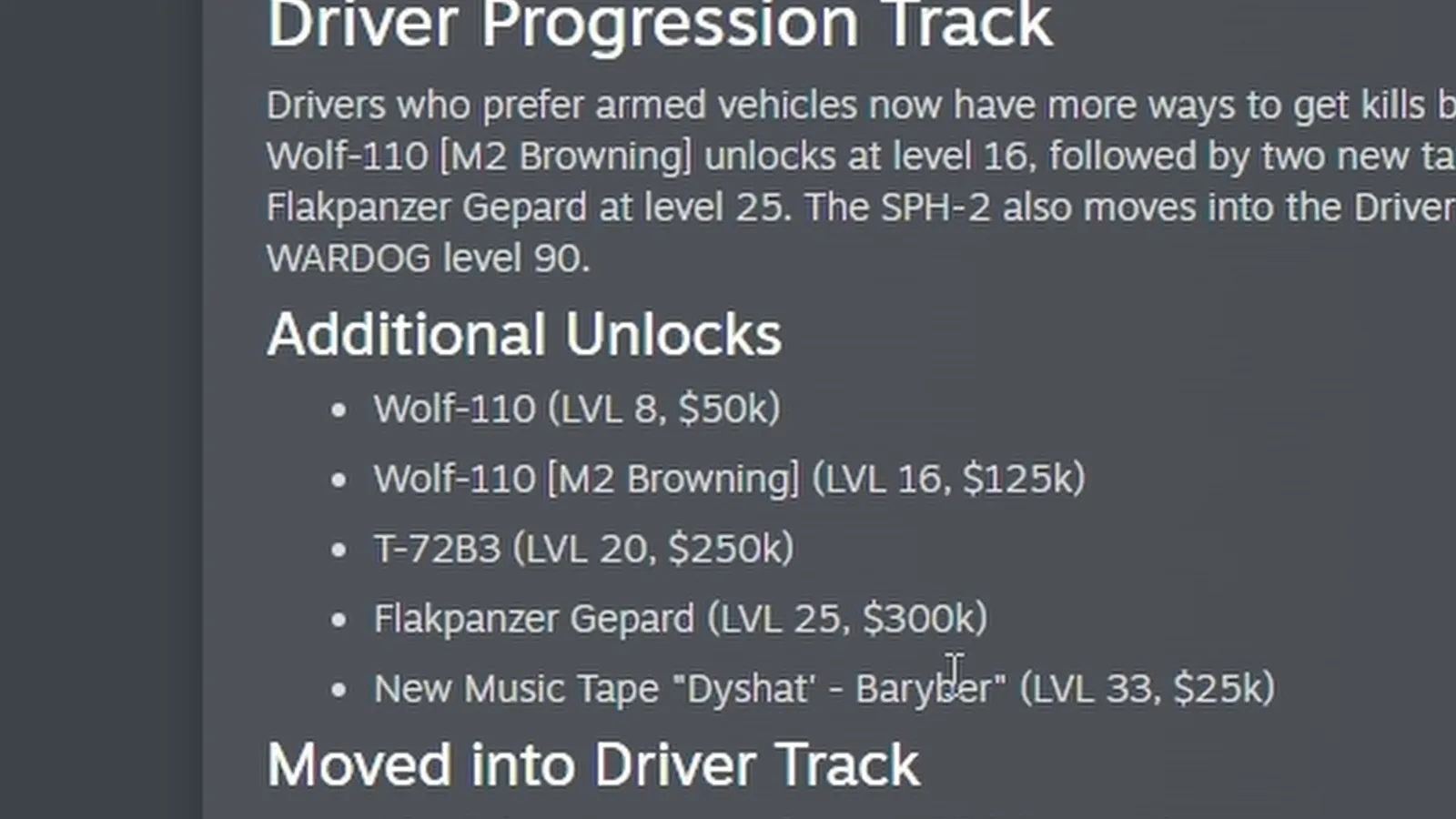 WARDOGS Season 2 Driver progression track: Wolf-110, T-72B3 and Flakpanzer Gepard unlocks