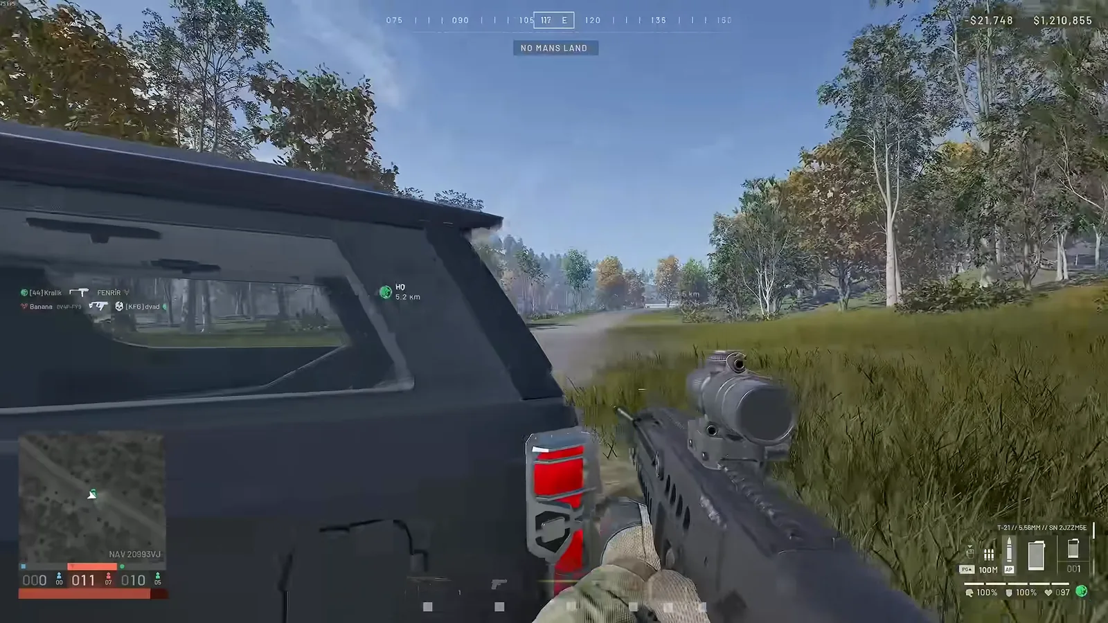 WARDOGS player with a scoped rifle next to a vehicle in no man's land