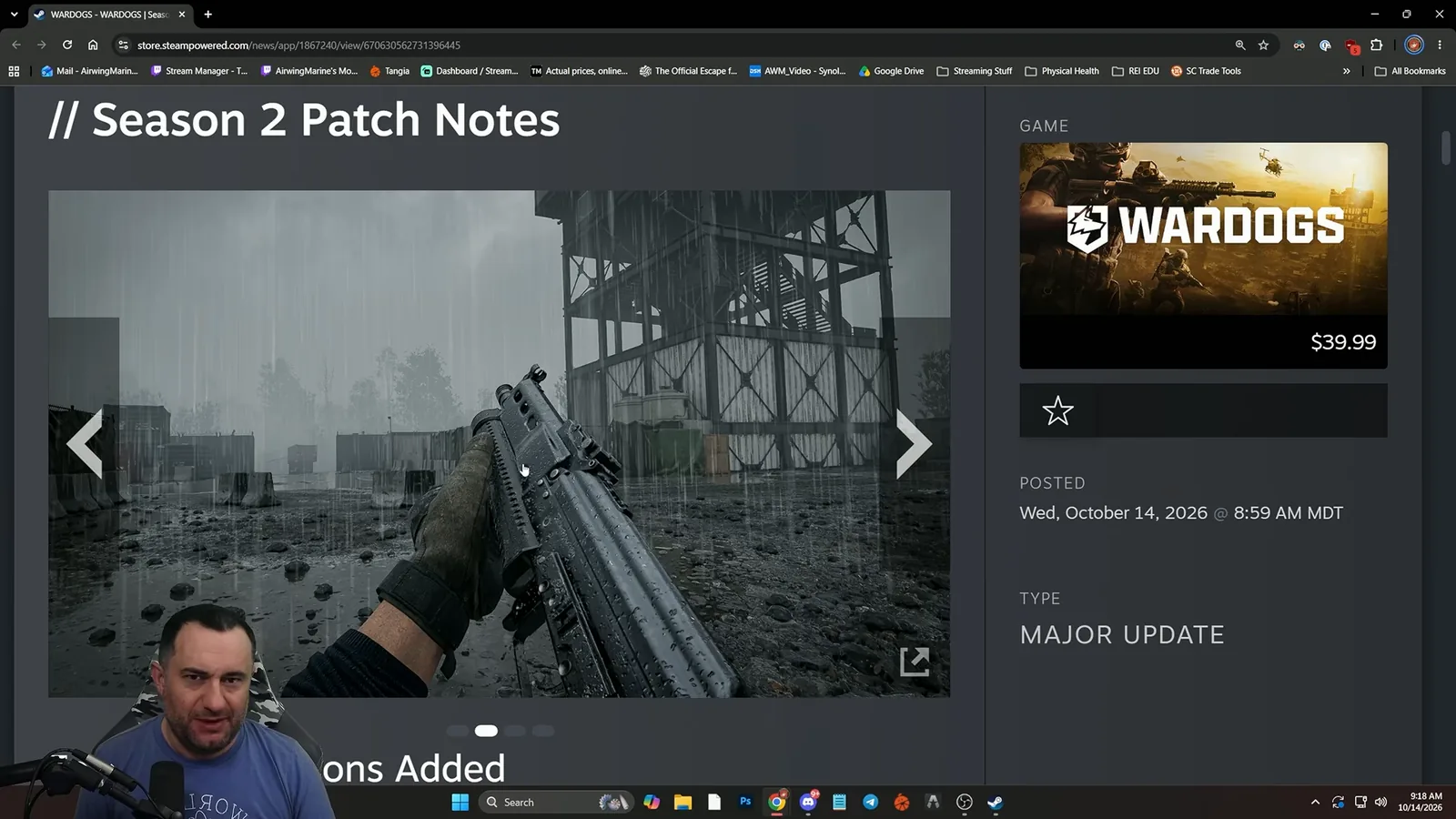 Official WARDOGS Season 02 patch notes page on Steam, posted 14 October 2026