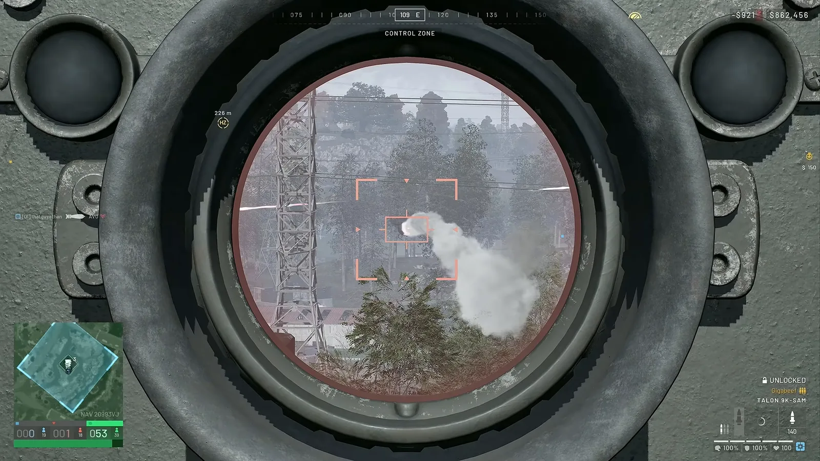 Looking through the Talon 9K-SAM sight at a target in WARDOGS