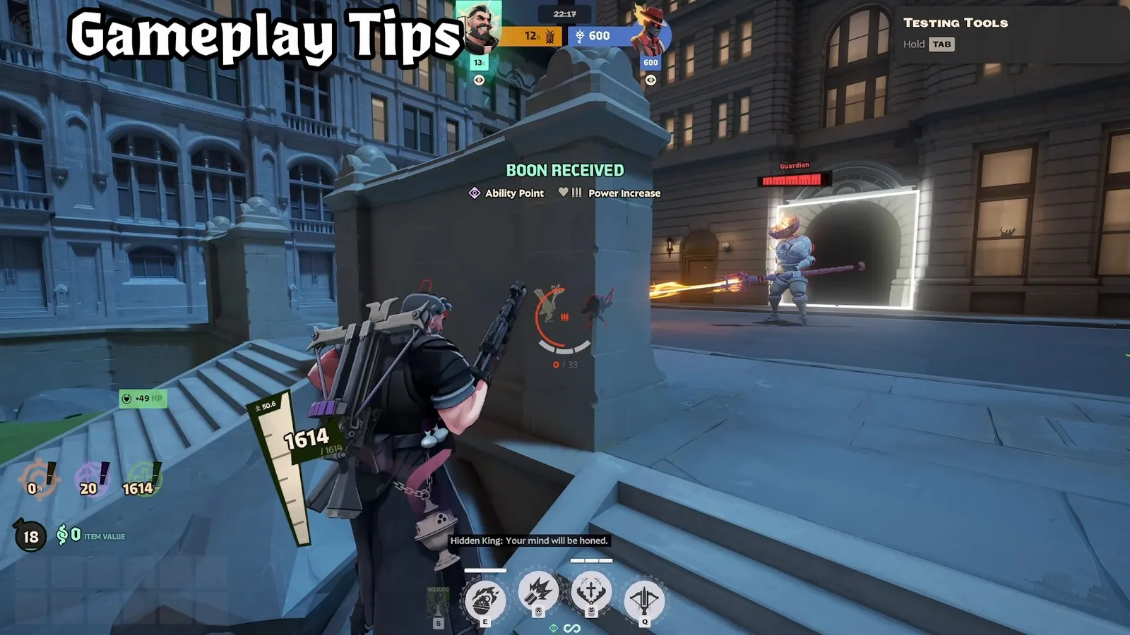 Venator using a wall as cover while trading with an enemy across a City Never Sleeps plaza
