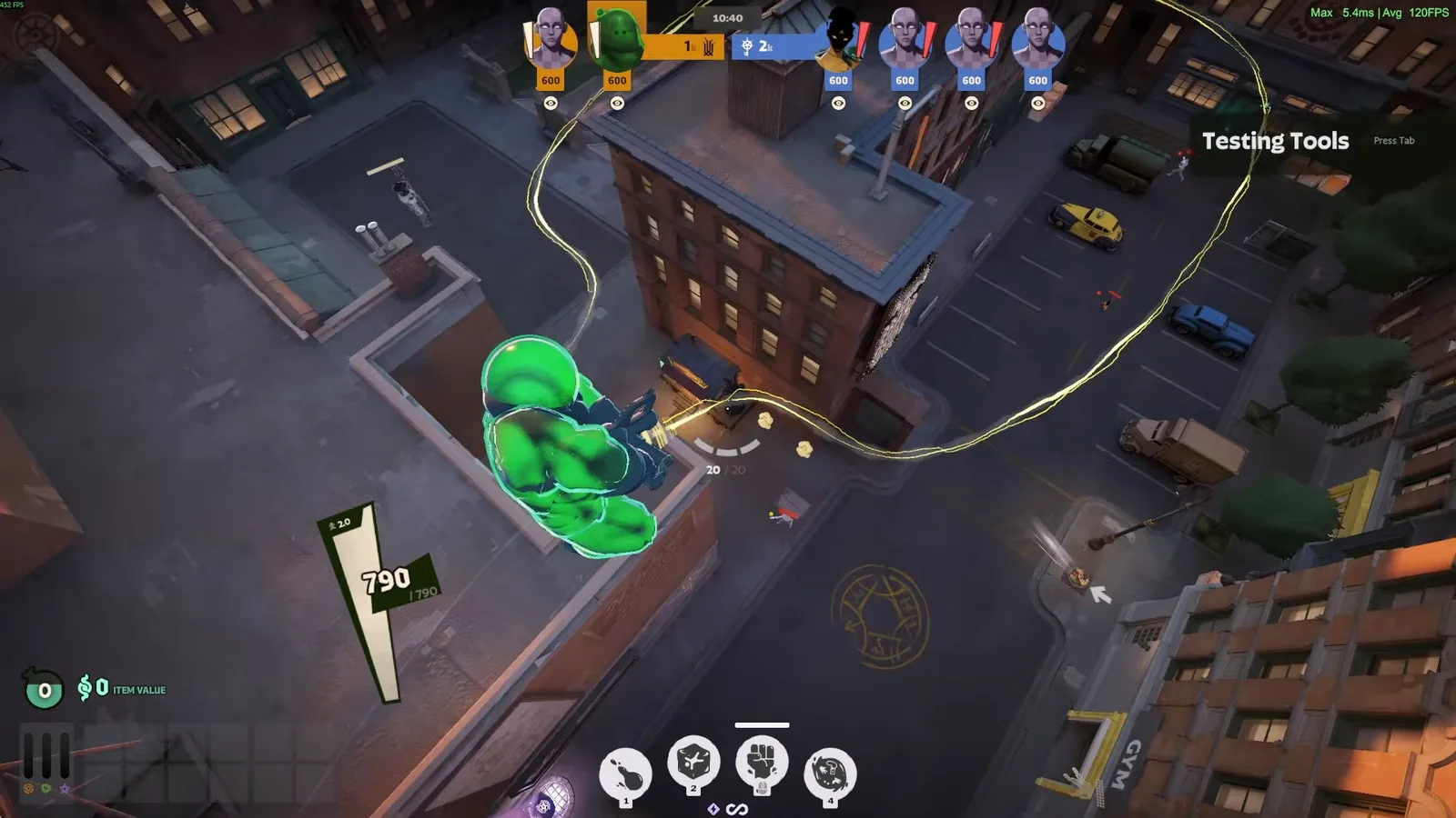 Viscous flying over rooftops after a Puddle Punch launch in the Deadlock sandbox