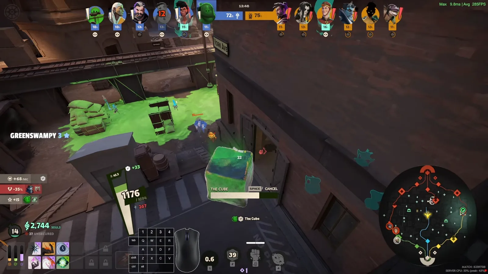 Viscous throwing Splatter at an enemy in lane with The Cube active nearby