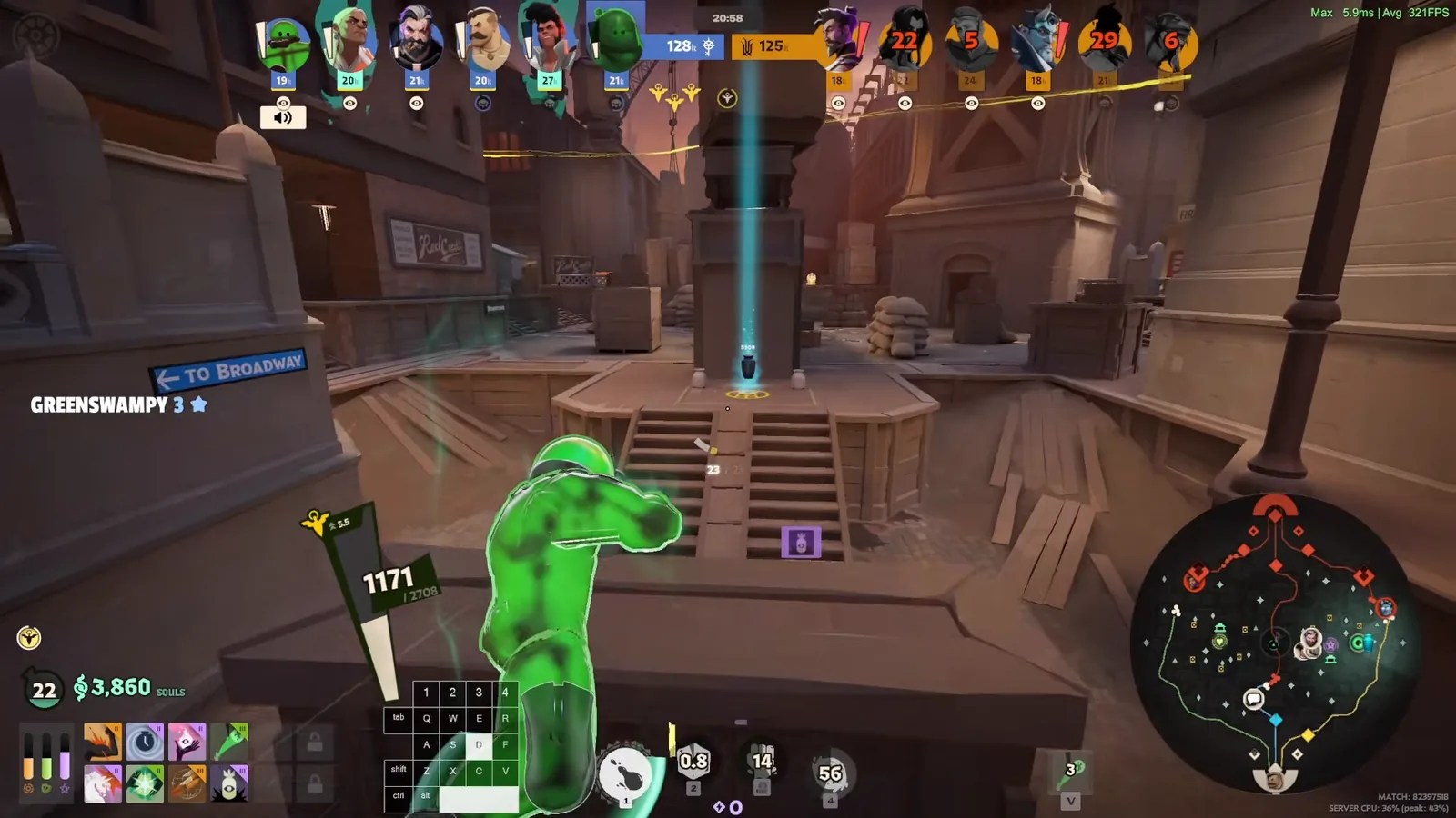 Viscous heading toward an enemy objective in the mid game of a Deadlock match