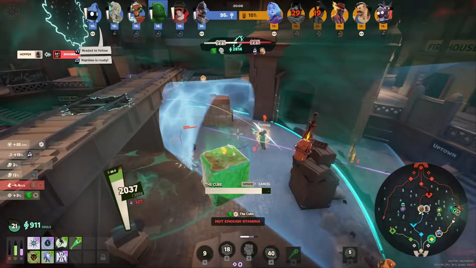 Viscous casting The Cube on himself under enemy fire in a post-City Never Sleeps Deadlock match