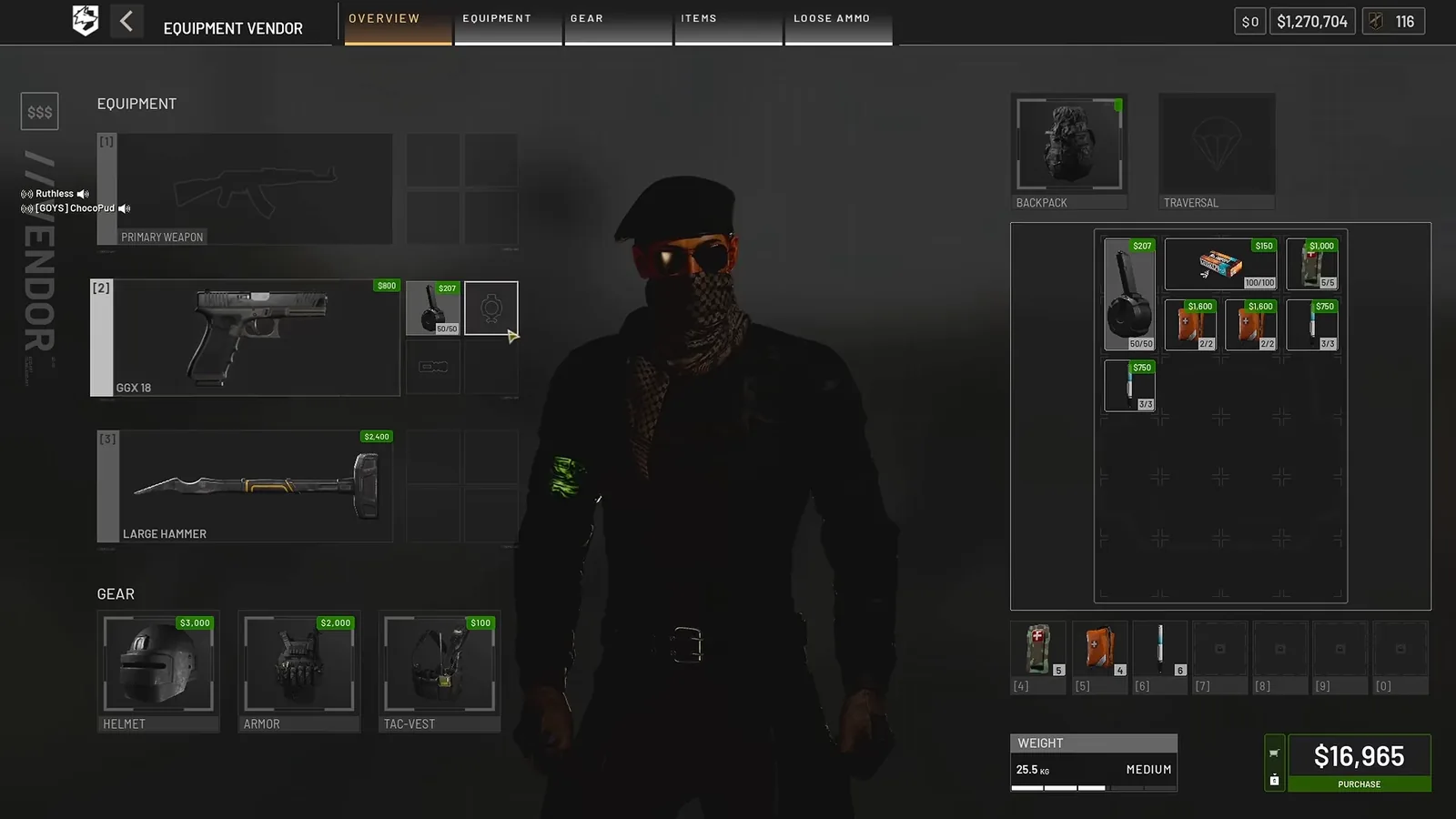 WARDOGS equipment vendor with GGX 18, large hammer for 2,400 dollars and builder kit