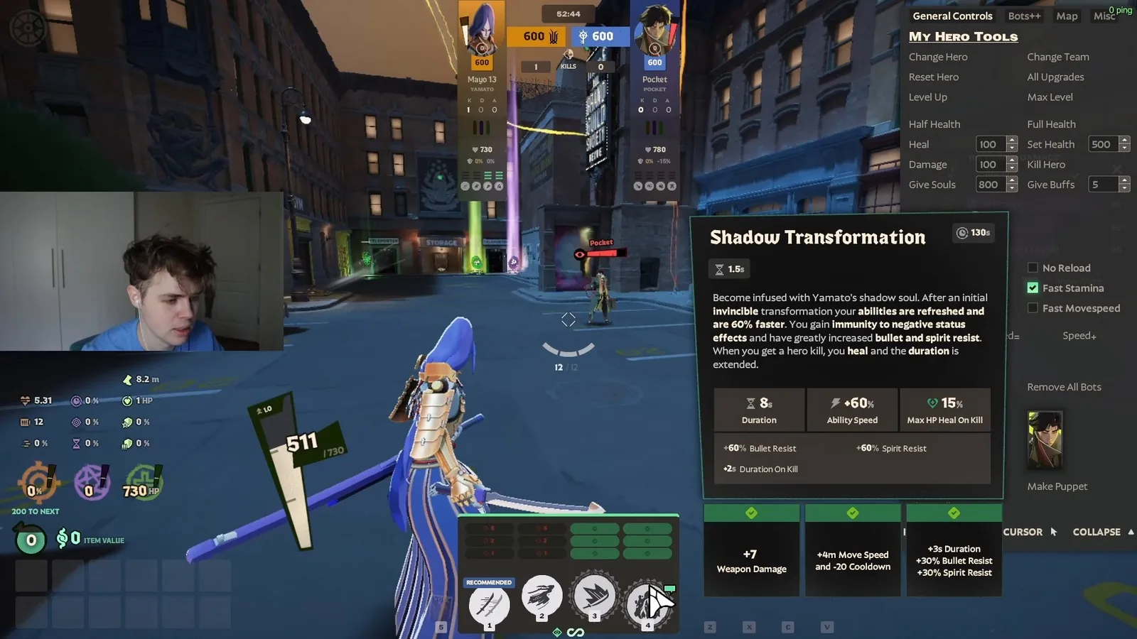 Yamato Shadow Transformation tooltip with 60 percent ability speed and upgrade tiers