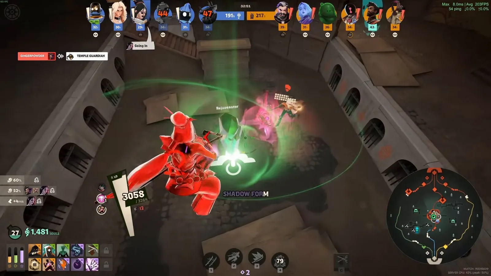 Yamato in Shadow Transformation diving a Guardian fight in Deadlock