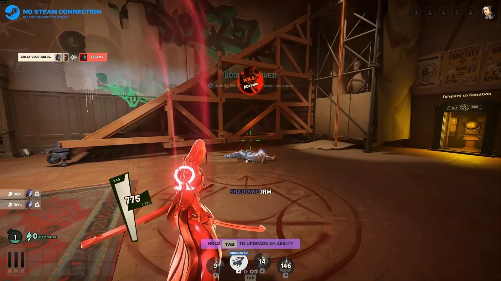 Yamato after a kill in Shadow Transformation with the hold Tab to upgrade an ability prompt